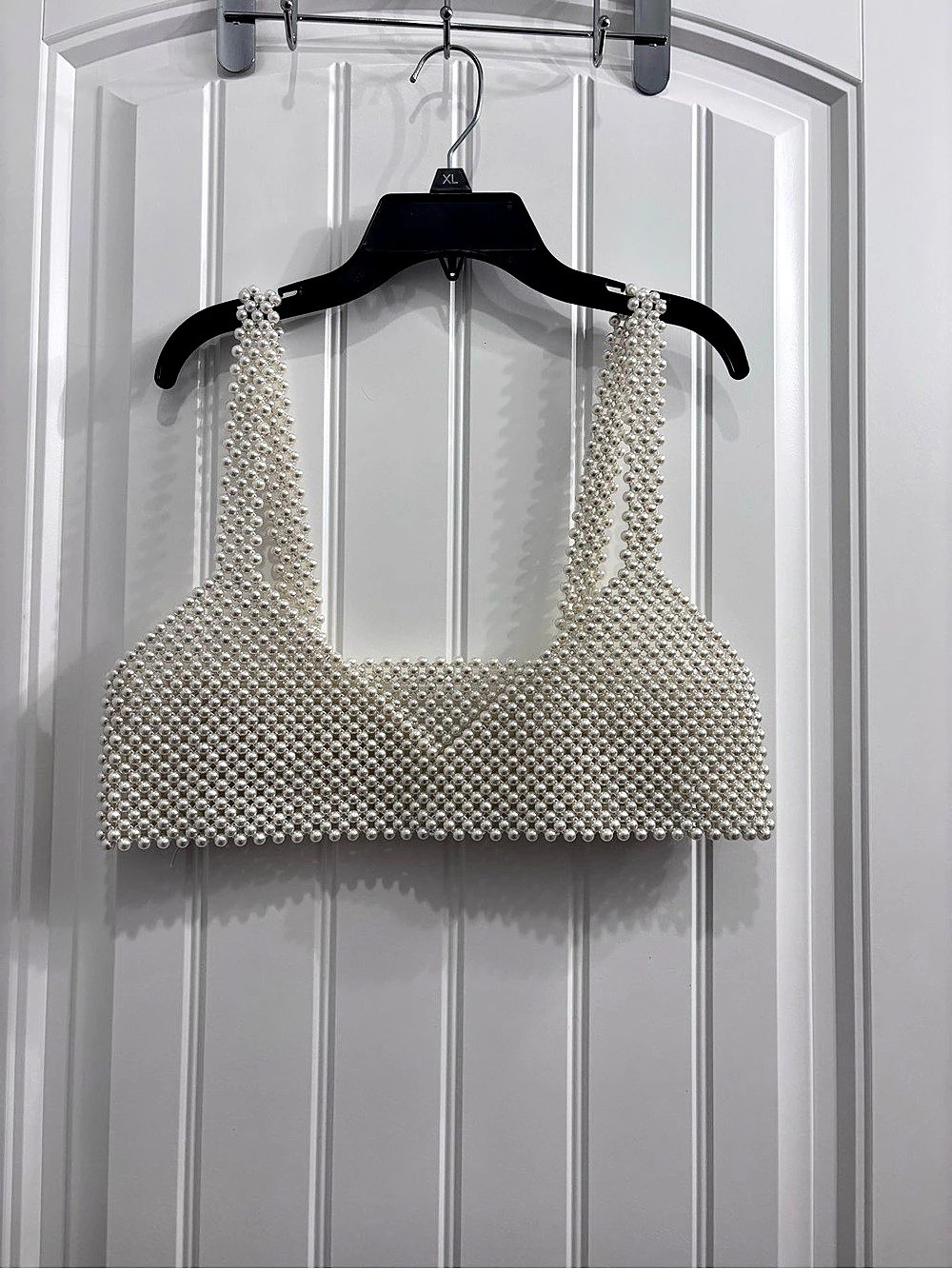 Pearl Beaded Crop Top White